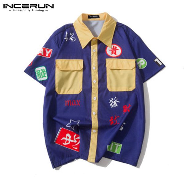 

мужчины гавайская рубашка printed нагрудные с коротким рукавом лето tops карманы повседневный отпуск streetwear camisas hombre 2020 incerun, White;black