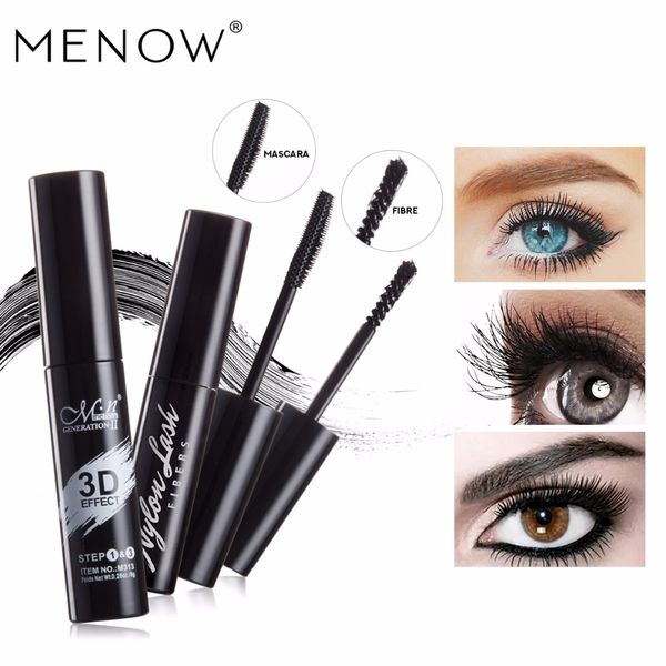

menow brand 2pcs/set fashion black mascara 3d long volume curling waterproof fiber natural eyelash extension eye lashes mascara makeup tool