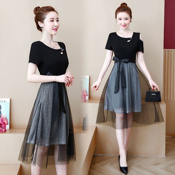 

t-shirt short-sleeved medium-long women's versatile mesh stitching slim t-shirt short-sleeved medium-long women's versatile slim, White