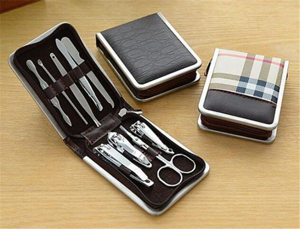 

new salon 9pcs/set stainless steel nail art tools nail clippers file beauty scissors manicure nail tools with pu leather case