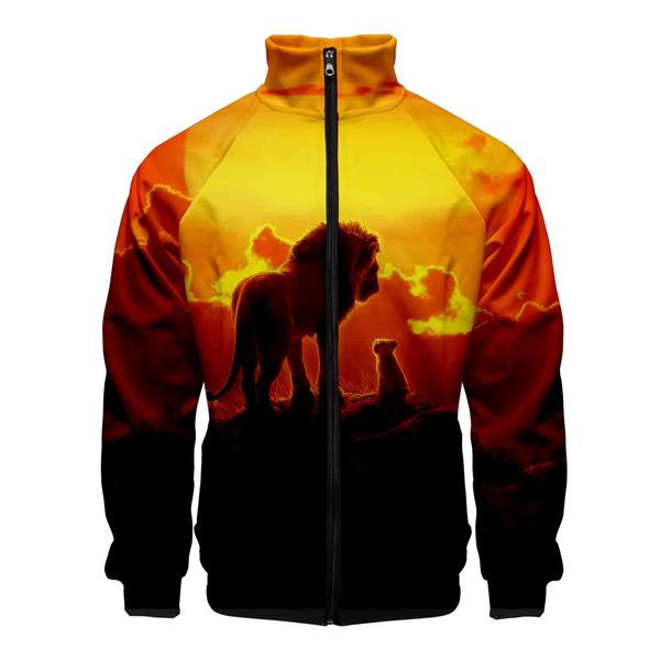 

movie lion king jacket 3d style slim fit collar jacket men slim fit zipper streetwear fashion trend casual collar, Black;brown