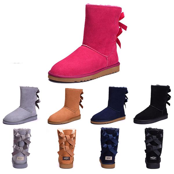 

Best discount Women Winter Snow Boots Fashion Australia Classic Half Short bow boots Ankle Knee Bowknot girl lady Pink Red Grey Boot 36-41