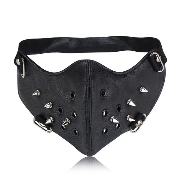 

pu leather fashion face mask dustproof windproof personalized rivets masks reusable locomotive cycling mask ing