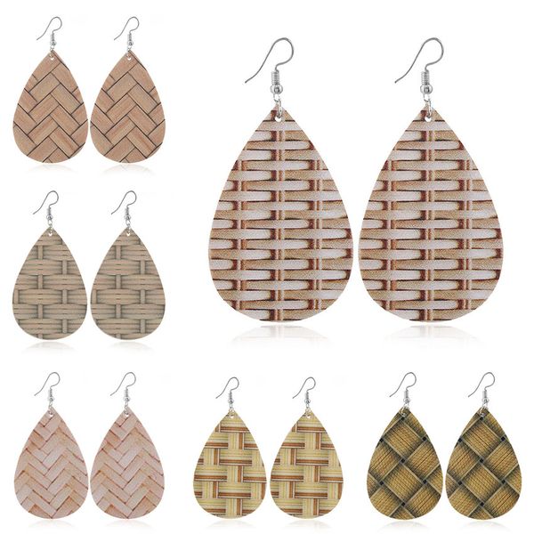 

женщины искусственная кожа серьги ушной крючок двусторонняя мотаться водослива сережка печатных тканый узор шарм кулон серьги для женщин юве, Silver