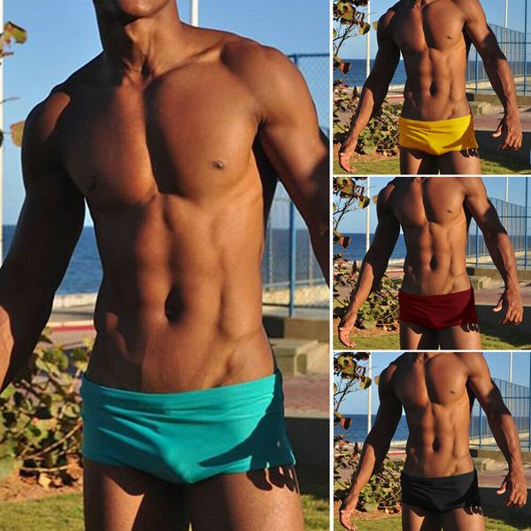 

summer male swimming trunks swim pants beach shorts bathing swimsuit boxer men pure color swimwears