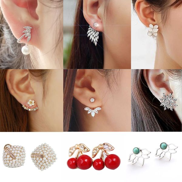 

fashion jewelry earrings for women trendy jewelry lovely red cherry metal earrings leaf crystals stud women brincos, Golden;silver