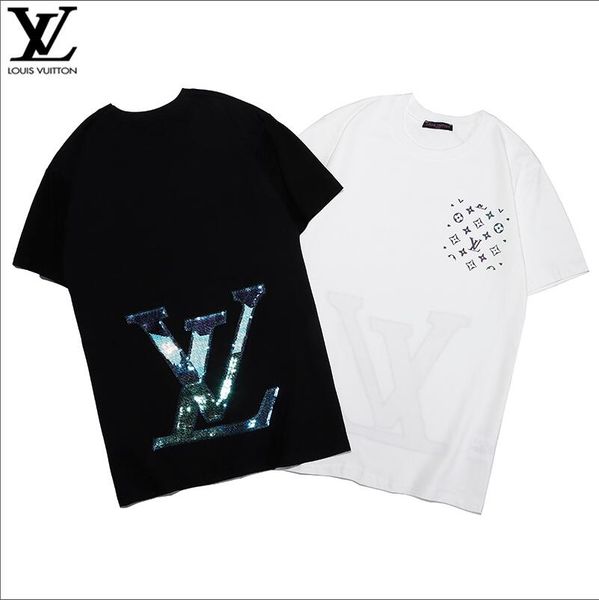 

print men's t-shirt fashion men's summer casual solid color letters street clothing t-shirt rivet cotton round neck short sleeve, Black