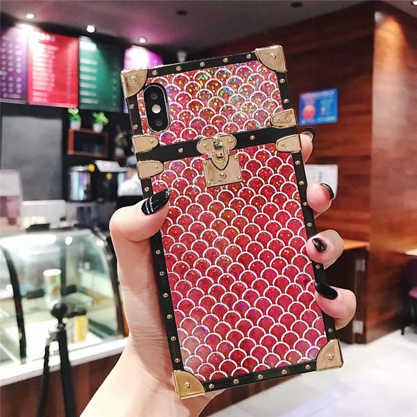 

wholesale luxury iphone xr phone case for iphone 7 8 plus fashion fish scale designer back cover with lanyard for gifts