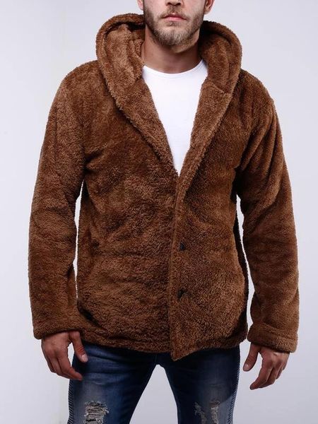 

leisure man keep warm two-sided even loose coat solid color outerwear loose big collar fur coat jackets overcoat, Black