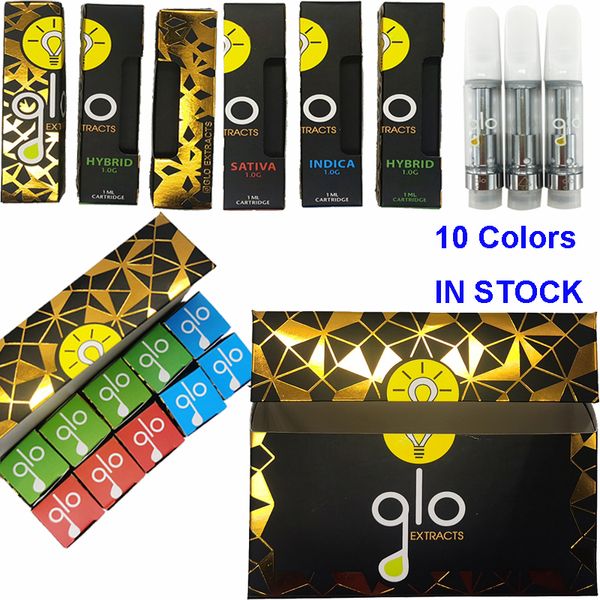 

Glo Extracts Vape Oil Cartridge Packaging E Cigarettes Vape Carts 0.8ML 1ML Glass Tank 510 Thread Vape Pen Vaporizer Holographic Paper Box