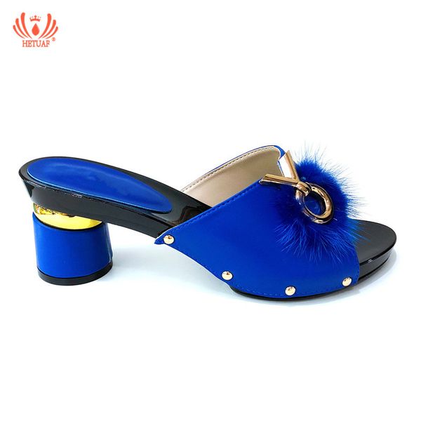 

latest royal blue color women slipper elegant african women pumps shoe for party italian party shoe sandals, Black