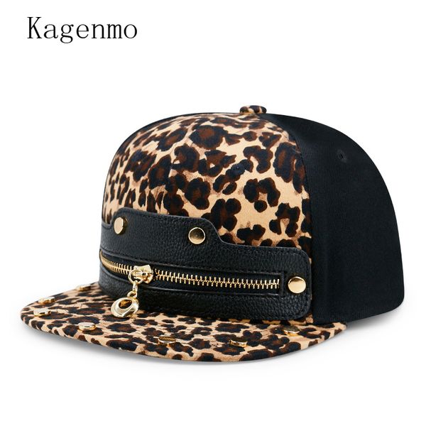 

kagenmo zipper leopard hiphop flat brim cap cool fashion hat young outdoor all-match sun hat, Blue;gray