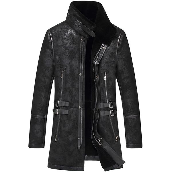 

genuine leather jacket winter jacket men natural wool fur coat men clothes 2019 long sheepskin coat plus size erkek mont my5045, Black