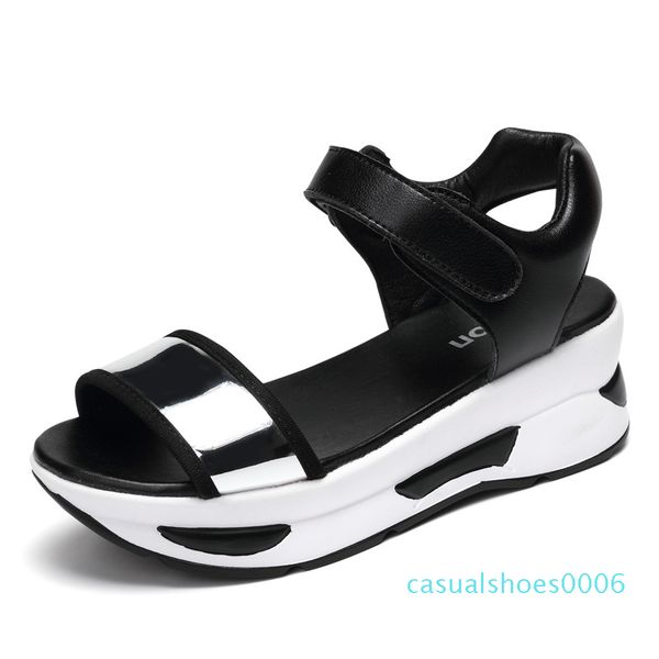 

wholesale 5cm new women sandals summer female casual shoes flat platform sandals thick bottom pu leather wedge sandals size 35-40 c06, Black