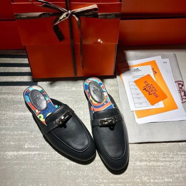 

fashion platform women's shoes wild vintage luxury summer half slippers outdoor wear slippers sandals leather flat shoes women 08, Black