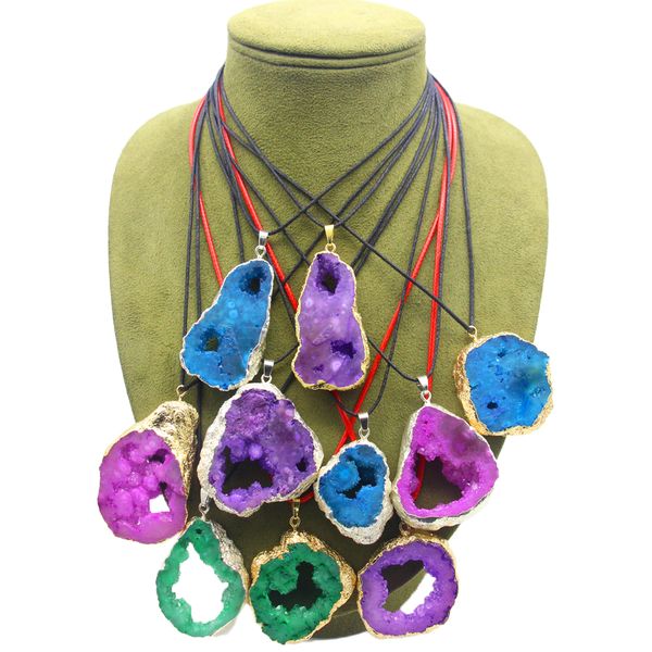 

fashion creative natural crystal gemstone plating package edge crystal hollow agate slices crystal geode pendant, Silver