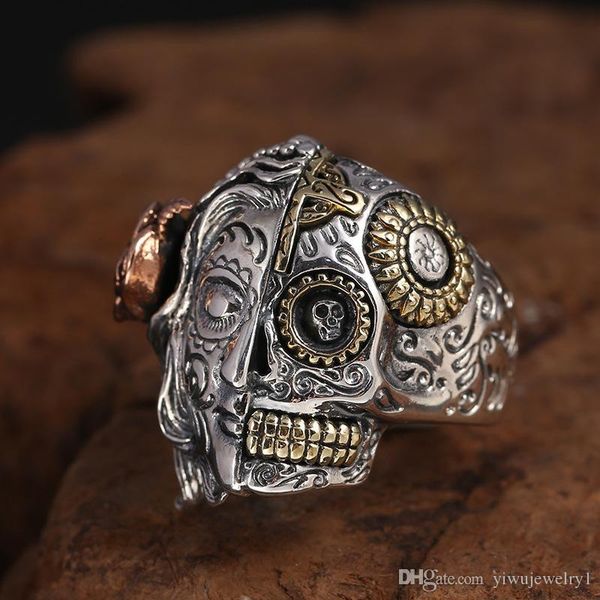 

unique side personality angel and devil ring fashion punk skull ring 925 sterling silver glamour men's jewelry size 6-13