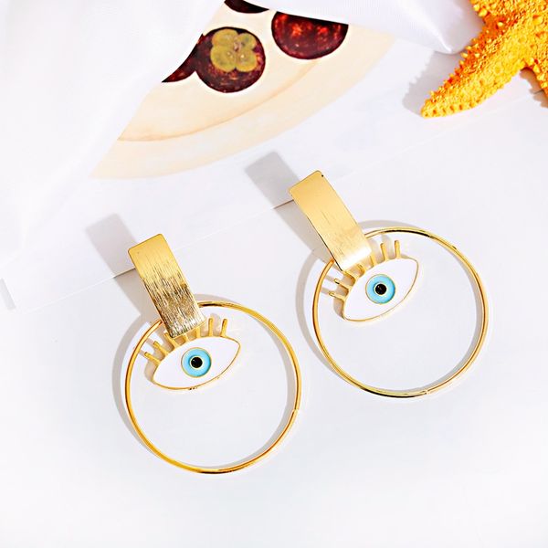 

2020 classic big round evil eye earrings jewelry winding geometric for women girl statement party jewelry, Golden;silver
