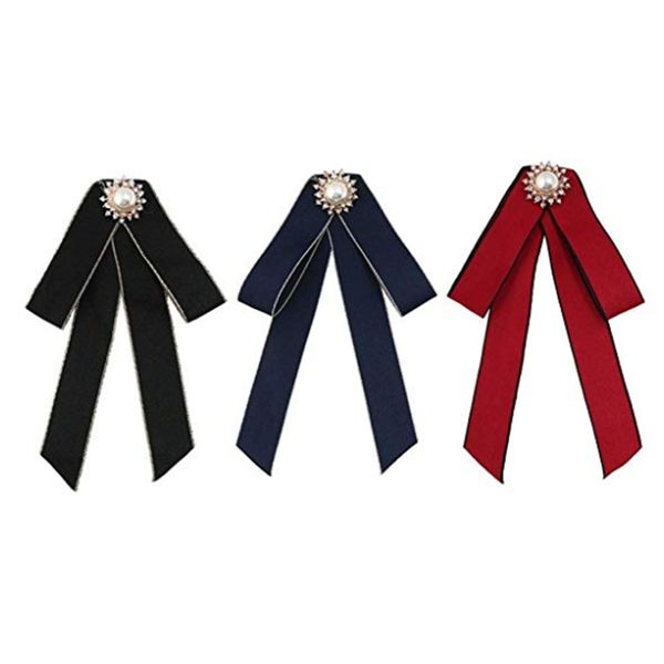 

3 pcs long ribbon brooches personality knot bow tie tie pin for women lady girl, Golden;silver
