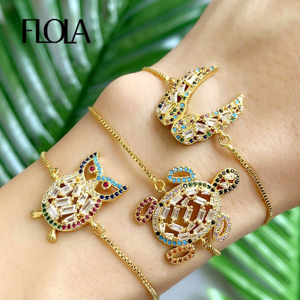 

zvzo cz rainbow owl charm bracelet woman adjustable zirconia turtle tennis bracelet 24k gold jewelry pulseras mujer brtb65, Golden;silver