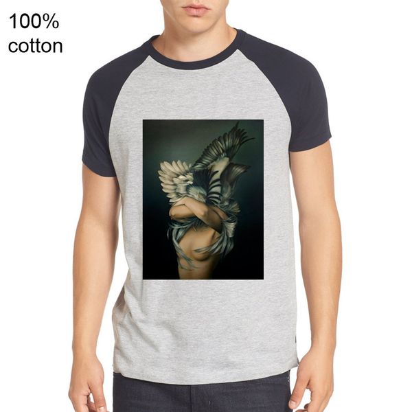 

fashion short sleeve t shirt the feather black and white art printed 100% cotton tees casual o neck t-shirt t shirts, White;black