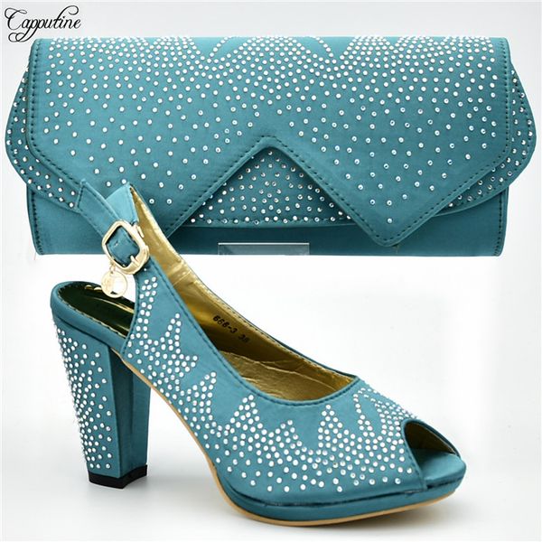 

excellent teal party set african woman high heel pump shoes and handbag set for party 666-3 , heel height 10cm, ing, Black