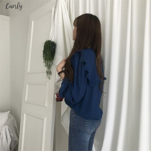 

women blouses autumn fashion casual peter pan collar solid regular shirt long sleeve women ruffles shirts blusas mujer, White