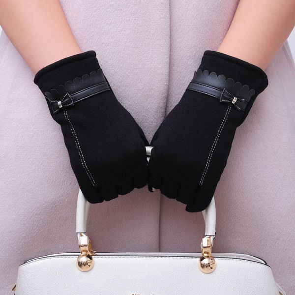 

ostrich women luxury bowknot winter warm gloves mittens elegant lady winter gloves solid pu leather women new, Blue;gray