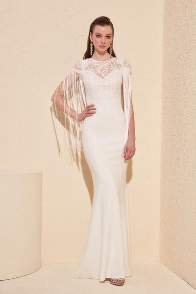 

trendyol tassel detail evening dress tprss19fz0296, White;black