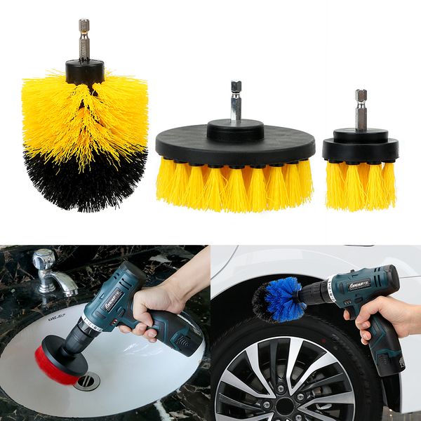 

leepee car brush cleaning tool car auto care auto detailing drill scrubber brush kit 3pcs/set hard bristle