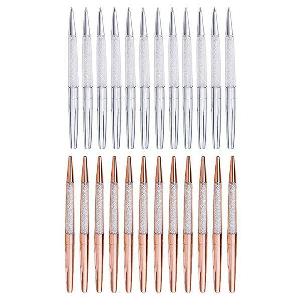 

12pcs/lot rose gold /silver pen diamond pens fine black ink crystal ballpoint pen ring wedding office metal roller ball gi, Blue;orange