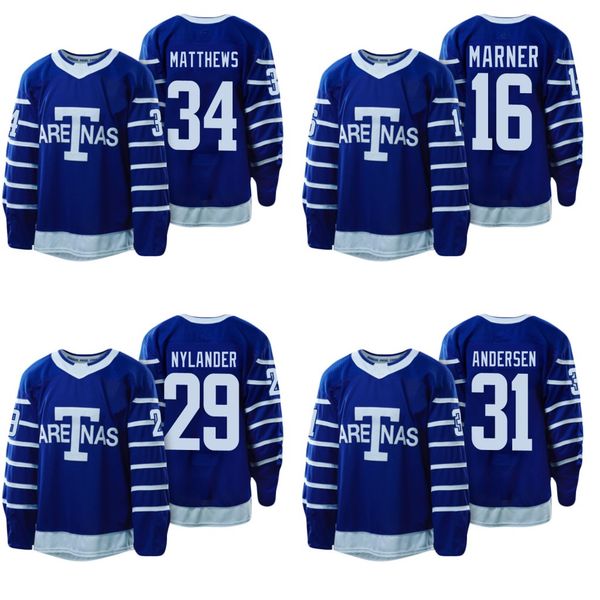 

Maple Leafs 1918 Arenas Retro Jerseys 34 Auston 91 John Tavares 16 Mitchell Marner 29 William Nylander Toronto Vintage Hockey Jerseys Blue