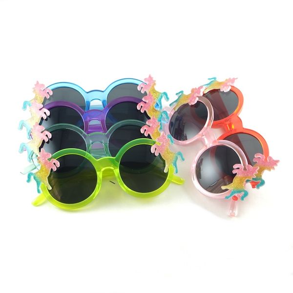 Moda Occhiali da sole per bambini Flash Powder Unicorn Round Frame Occhiali da sole per bambini Colorful Cute Baby Eyewear 6 colori