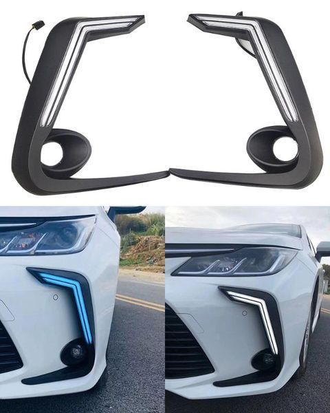 

led daytime running light for corolla 2019 2020 yellow turn signal blue and white waterproof 12v bumper light led drl