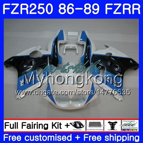 Corpo Para YAMAHA azul branco brilhante FZRR FZR 250 FZR250 1986 1987 1988 1989 249HM.22 FZR250RR FZR-250 FZR 250R FZR250R 86 87 88 89 Kit de carenagem