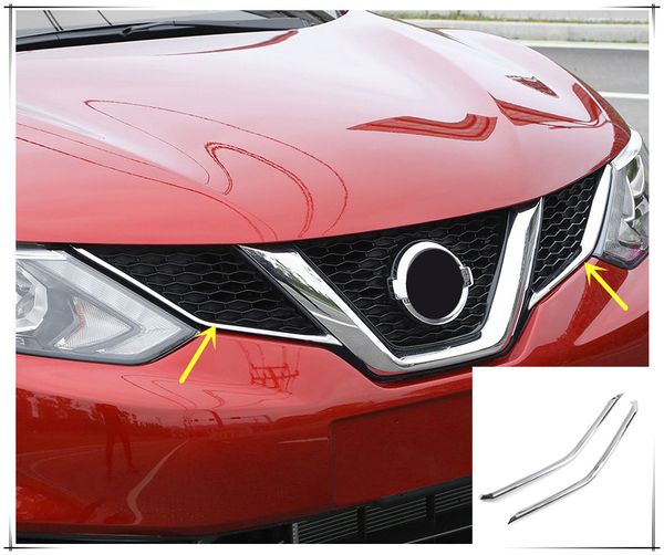 

car styling 2pcs abs chrome front center grille grill decoration cover trim for nissan qashqai j11 2014 2015 2016