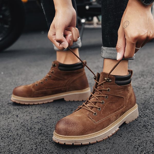 

genuine leather men winter shoes fashion men winter outdoor boots lace up boots round toe for male ankle a4, Black