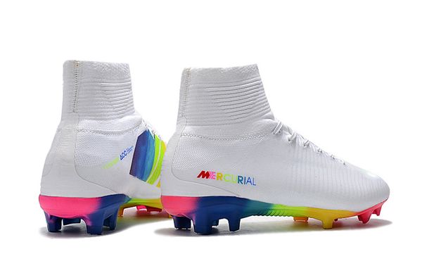 

2020 football boots white rainbow 100% original soccer cleats mercurial superfly v fg soccer shoes