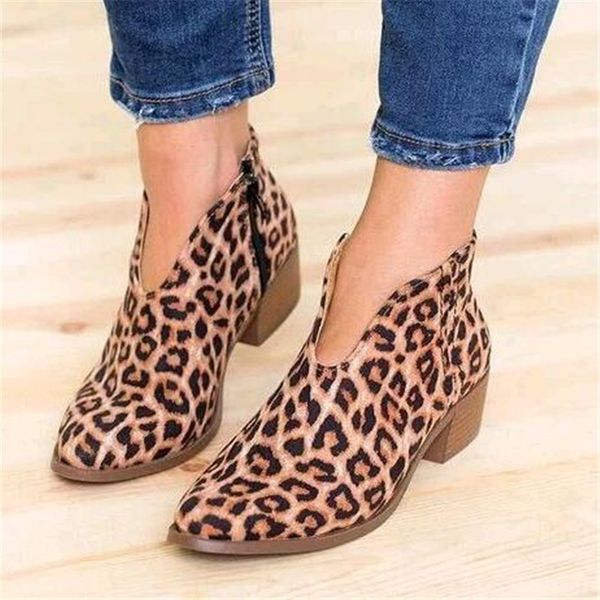 Heißer Verkauf – Damenschuhe 2019, Leopardenmuster, sexy spitze Zehen-Stiefeletten, Slip-On, tiefer V-Absatz, Damen-Partykleid-Schuhe