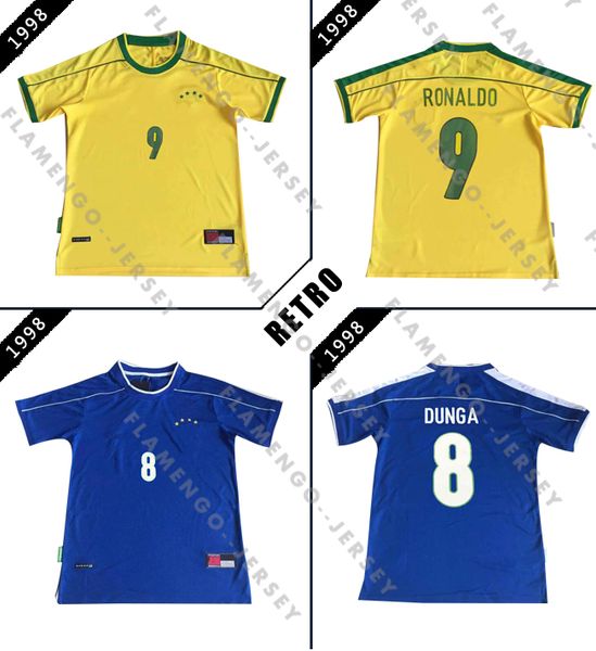 

brazil retro soccer jerseys 1998 world cup vintage classic football shirts home away yellow blue ronaldo rivaldo dunga rai r.carlos, Black;yellow