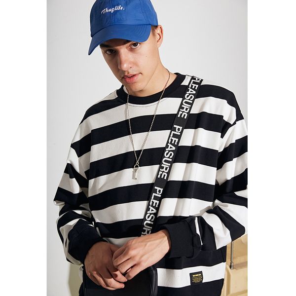 

mens brand sweater designer over size striped round neck shirt coat mens luxury hoodies 2019 new, Black