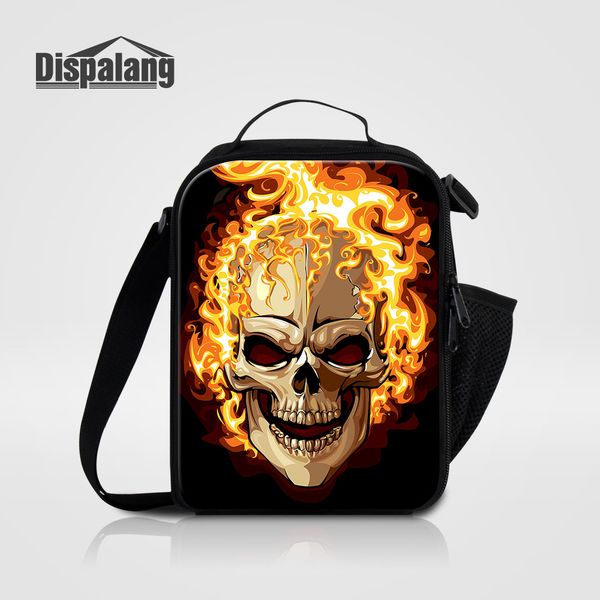 

custom design skull lunch cooler bags for teens boys crossbody messenger food lunch sack for school men portable picnic lunchbox for working