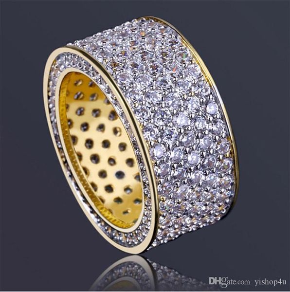 

золото 360 iced out цирконий micro pave bling bling кольца медь 18k позолоченный высокое качество имитация diamonds hip hop ring, Golden;silver