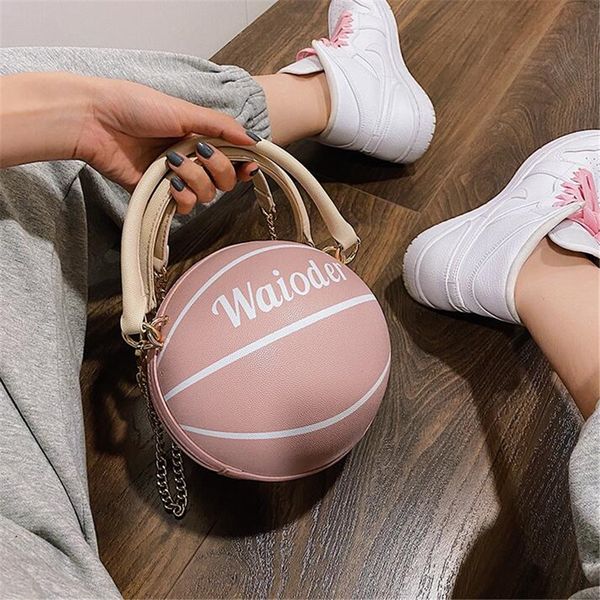 

basketball- female metal ring tote bag 2020 new quality pu leather women's basketball handbag travel chain shoulder messenger bag #4906