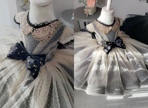 

gorgeous flower girl dresses jewel sleeveless beaded sequins bow girl pageant tulle sweep train custom made birthday gown sell, White;blue