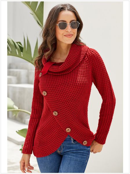 

женщины свитера тройники кнопка дизайн split водолазку асимметричный дизайн осень зима новый пуловер трикотаж s-xxl, White;black