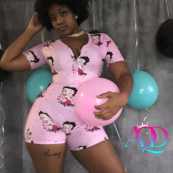 

women pajama onesies nightwear playsuit workout button skinny print short sleeve jumpsuits v-neck onesies plus size rompers dhl 8605, White