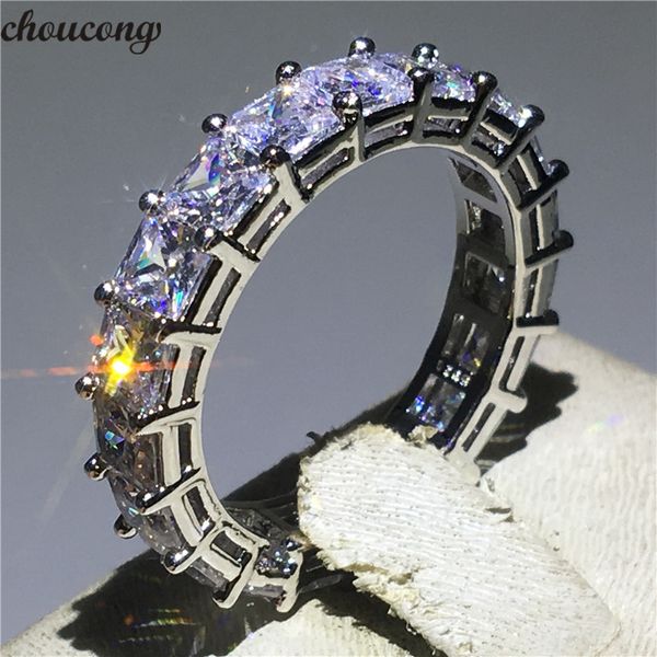 

choucong tennis wedding band ring princess cut 4mm 5a zircon sona cz 925 sterling silver engagement rings for women men gift, Slivery;golden