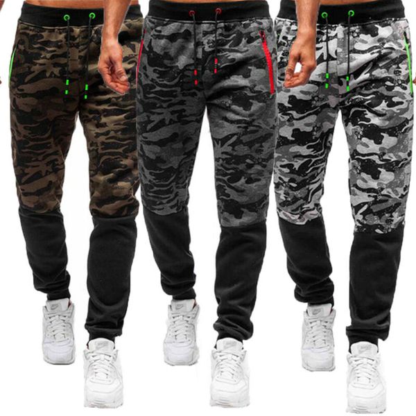 

men camouflage lace pants sport bottoms long trousers tracksuit fitness workout joggers gym outdoor activity drill sweatpants, Black