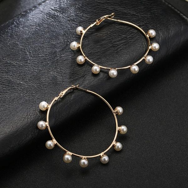 

charm fashion imitation pearl big hoop earrings european and american geometry circle exaggerated temperament lady gift, Golden